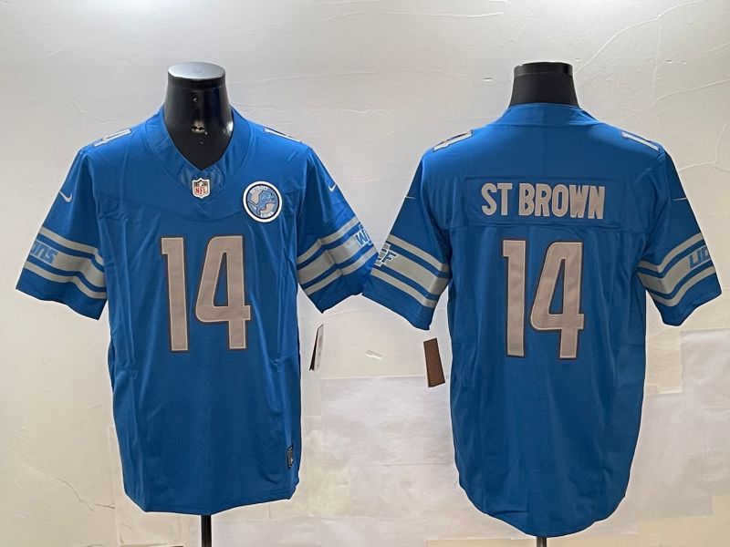 Men Detroit Lions 14 St Brown Blue three generations 2024 Nike Limited NFL Jersey style 11021